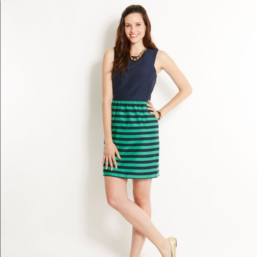 Vineyard Vines Womens 16 Green and Navy Blue Striped Dress